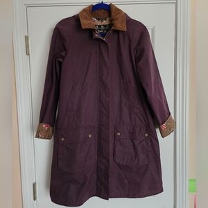 Barbour X Laura Ashley Special Edition Waxed Coat - Burgundy W/ Corduroy Sz 6
